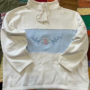 Vintage Lee Sport Baby Blue Floral Designed White Mock Neck Crewneck L